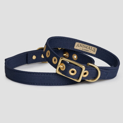 Navy recycled canvas dog collar